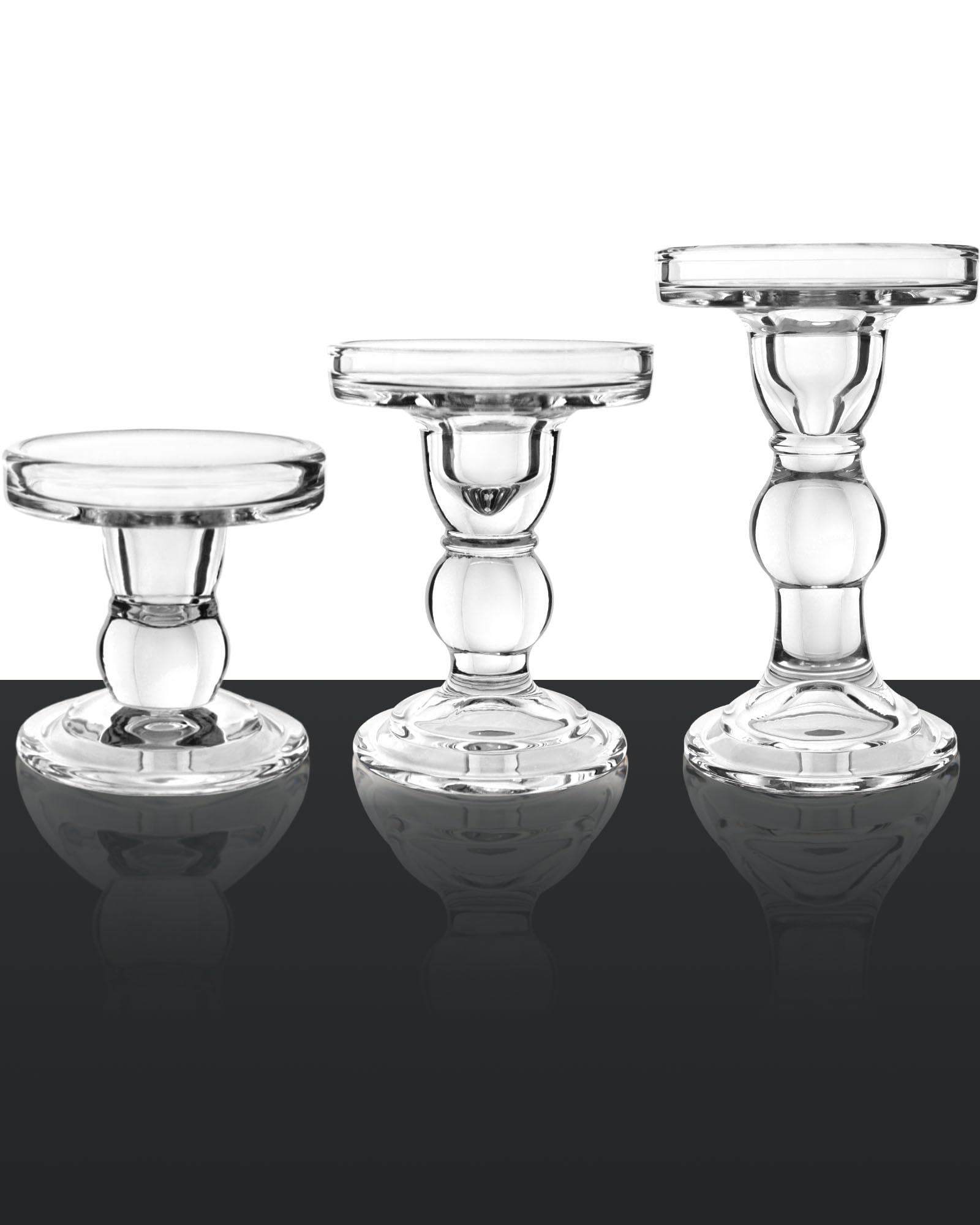 3 in 1 Pillar Glass Candle Holder for Pillar Candles, Taper Candles and Tea Lights, Crystal Candle Holder Set for Wedding, Party, Holiday Decoration