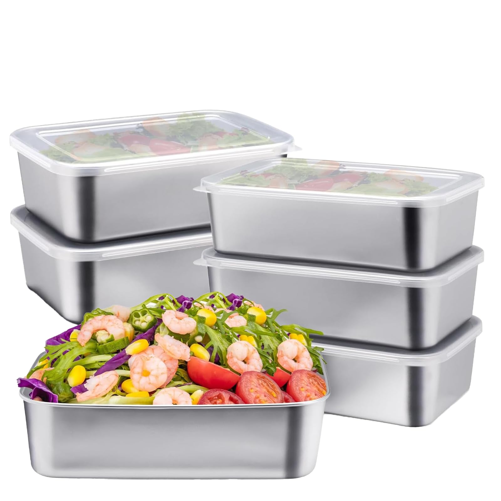 6PCS Stainless Steel Food Containers with Lids,Leak Plastic Lid Dishwasher Safe Meal Prep Container Reusable Metal Food Storage Bento Lunch Box for Kitchen Picnic
