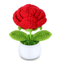Artificial Flower Fake Flower Crochet Flowers Cute Little Potted Flower,Gift for Teacher’s Day,Graduation, Christmas,Decor for Car Dashboard,Home Office Decoration (Small Rose)
