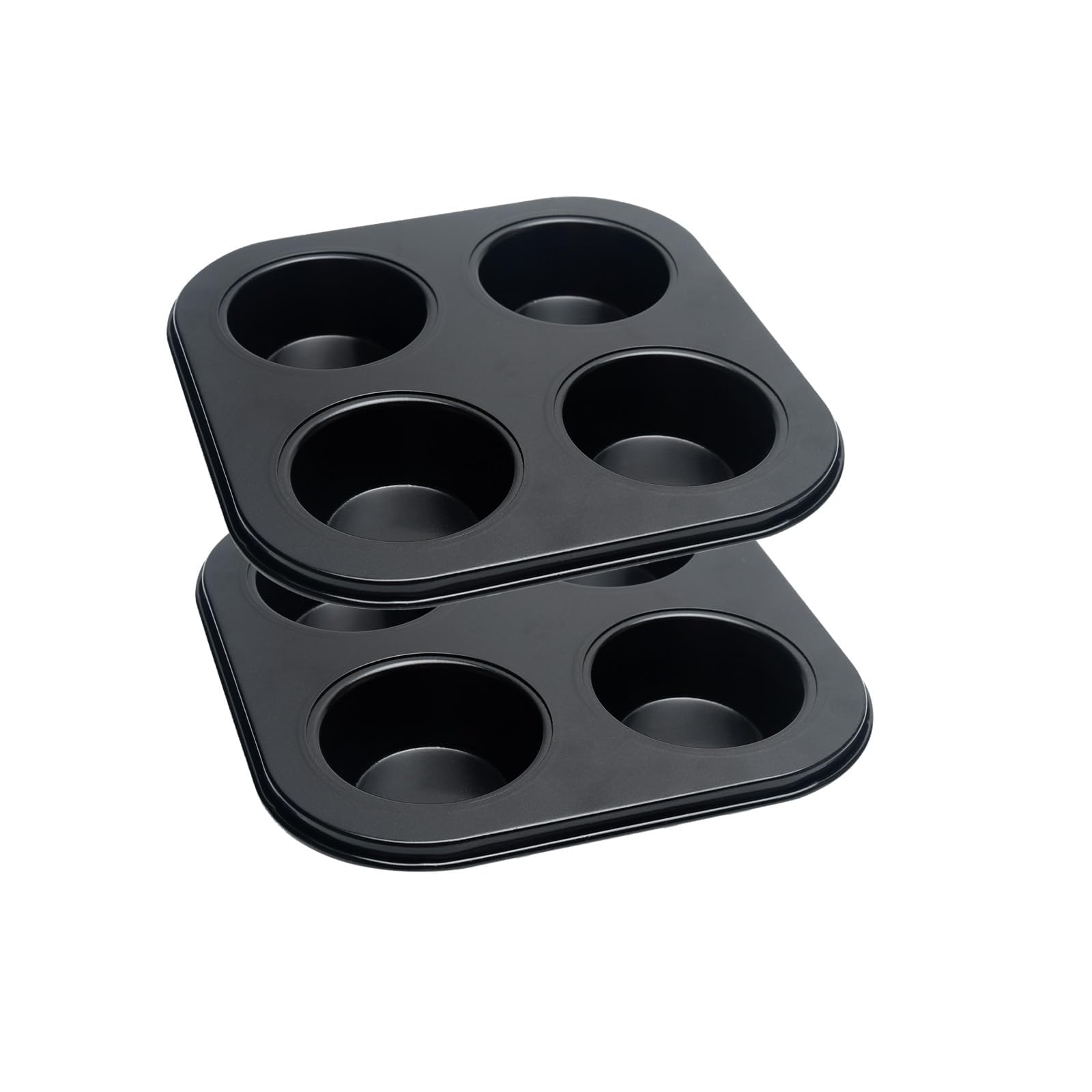 4-Cup Muffin Pan Set, Non-Stick Carbon Steel Bakeware, 19x19x3cm, Black, 2-Pack for Cupcakes, Mini Pies, Air Fryer Compatible