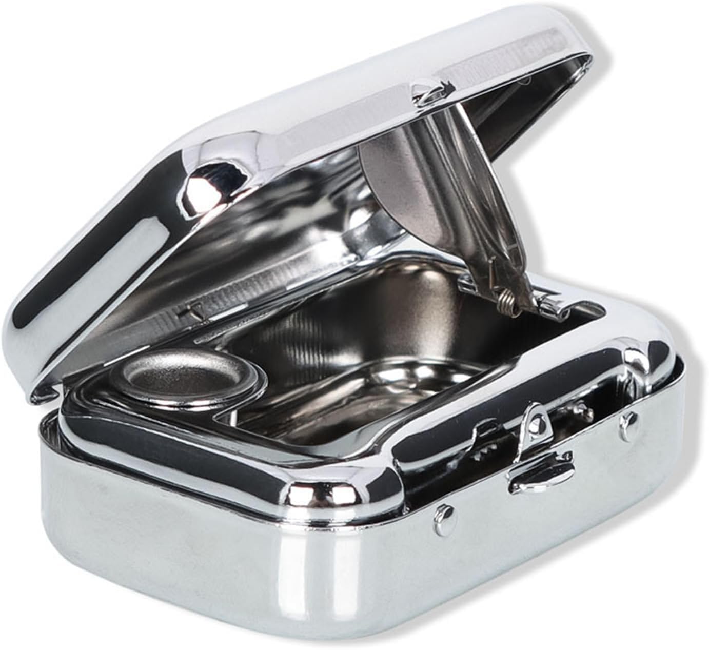 Portable Metal Ashtray with Lid, Windproof Car Ash Tray, Silver