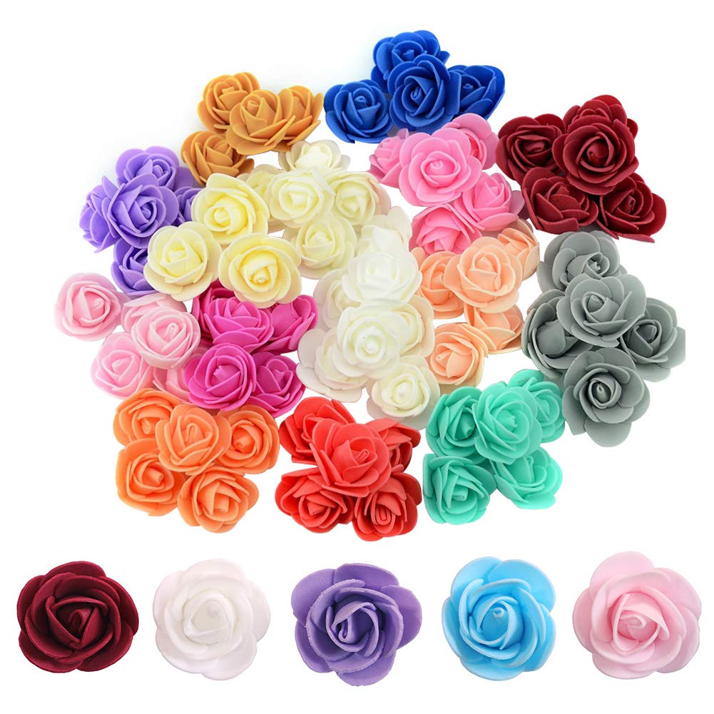 100 Pcs 1.3 Inch Mini Artificial Rose Flowers Mix Color PE Foam Fake Rose Heads DIY Wedding Flowers for DIY Bear Wedding Home Decoration DIY Crafts, Party, Festival,Valentine's Day Decoration