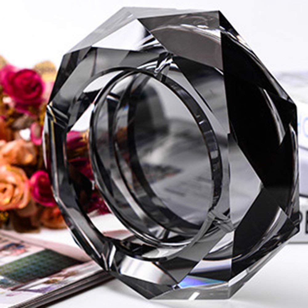 Conobo Crystal Ashtray,Cigar Ashtray European Living Room Ash Tray Holder Cigarettes Decor Tray for Home Office Tabletop Decoration,Gift Ashtray,Smoker (black)