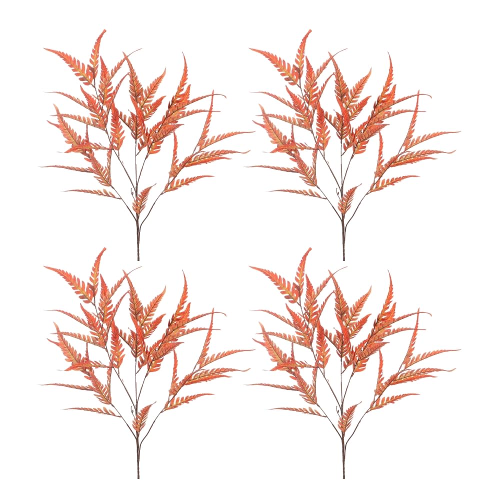 Artificial Flower Fern Stems, 100cm Tall Lifelike Faux Flower Long Stem with Realistic Blooms, Fade-Proof, Hypoallergenic & Maintenance-Free Fake Flowers for Home Office Event Decor (4, Orange)