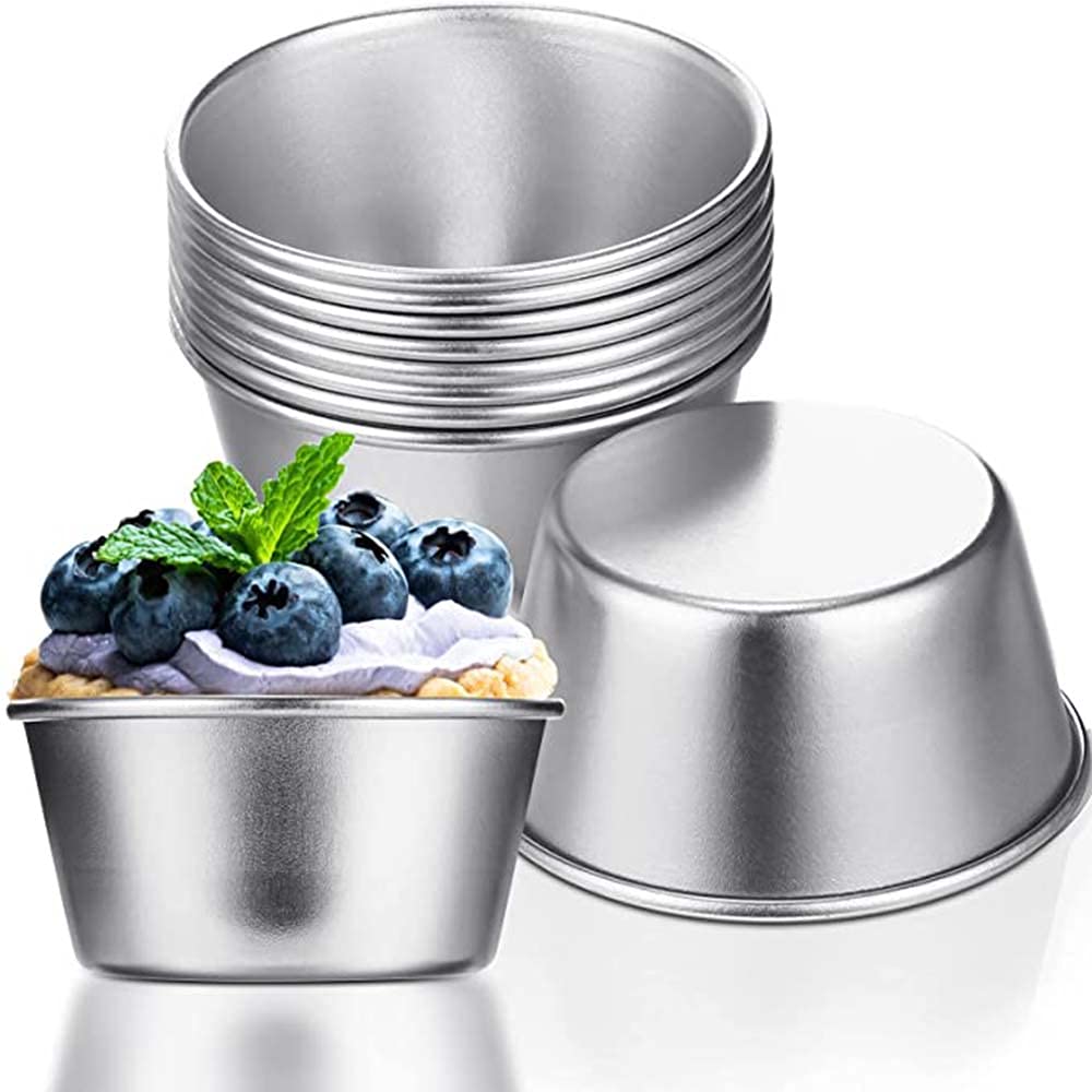 KASTWAVE 10Pcs Pudding Cake Biscuit Mo ld Mini Chocolate Melting Pot Aluminum Cup Pudding Cup Round Heat Resistant Non-Stick Egg T Mo ld Popover Baking Pan