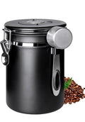 Coffee Canister with Airtight Lid, 2.8L, 95 fl oz, Stainless Steel Air Tight Lid Container with Date Tracker and Scoop Food Storage Jar for Grounds Coffee, Tea, Beans, Flour, Cereal (Black)