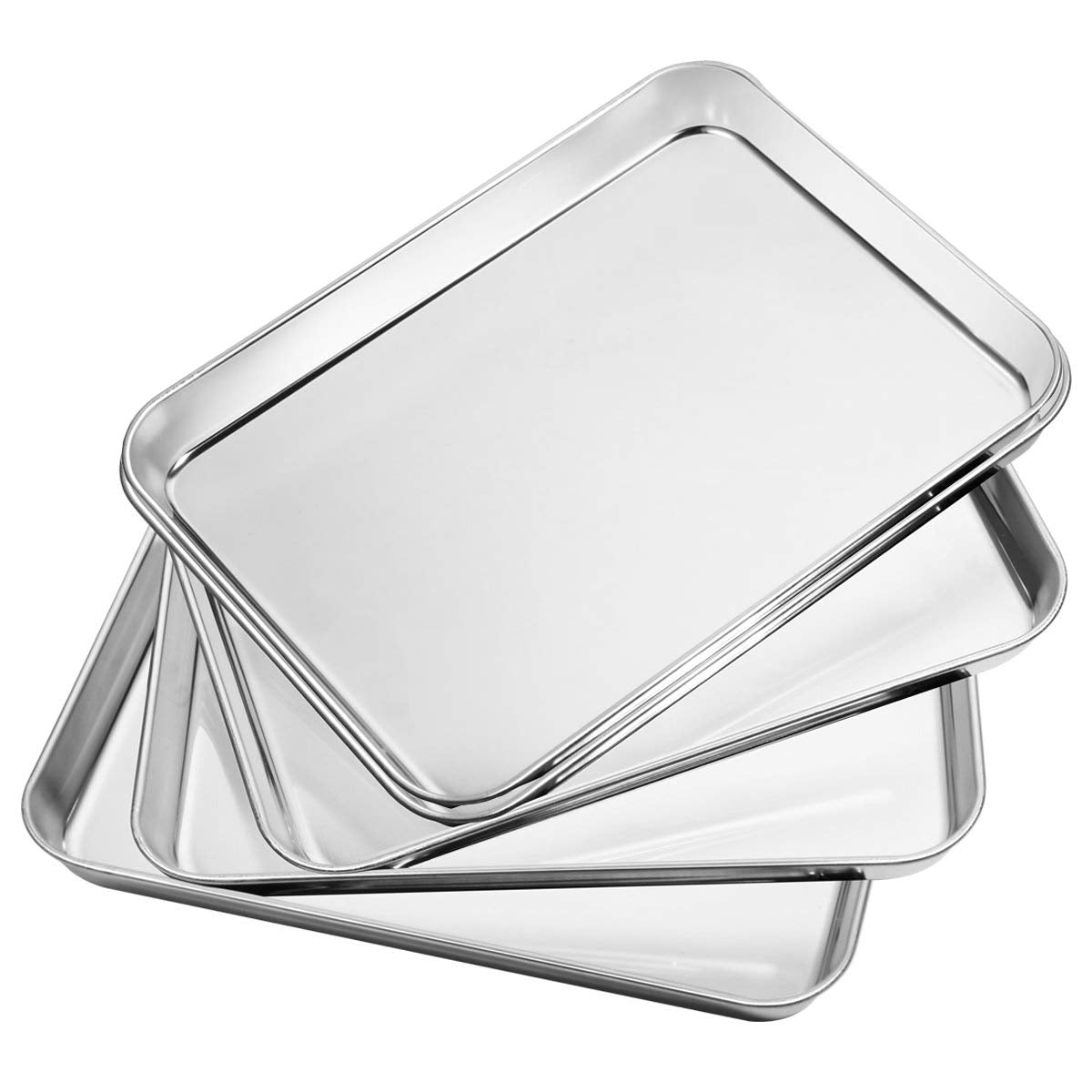 Baking Sheet 5 Piece, Stainless Steel Baking Pan Set of 5, Toaster Oven Bakeware, Rectangle Size 10 x 8 x 1 inch, Non Toxic & Healthy, Superior Mirror & Rust Free, Easy Clean & Dishwasher Safe