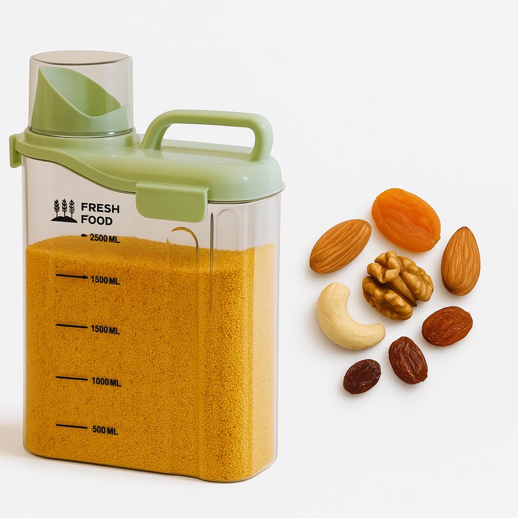 MOMENT 2500ml Food Storage Container, Airtight Food Container for Kitchen Accessories Rice/Flour/Cereal/Container/Oil/Washing Powder Container