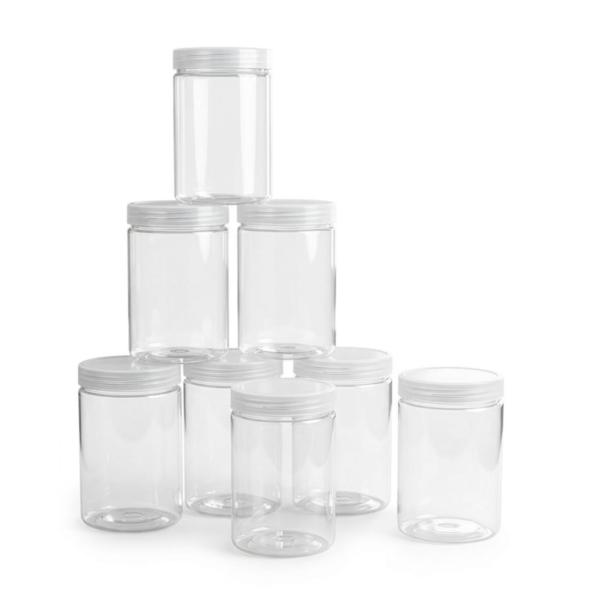 Pack of 8 Clear Plastic Storage Jars with Lids - Wide Mouth Round Containers (700ml)
