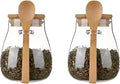 NALACAL Set of 2 Airtight Glass Storage Containers with Bamboo Lids and Spoons, Wide Mouth, Leak-Proof Canisters for Coffee, Tea, Grains, and Dried Fruits – 350ML Condiment and Sugar Containers
