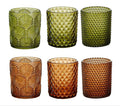 glass candle holder candle holder Votive Candle Holders (Set of 6) - Embossed Glass Aromatherapy Candle Jars Green Amber Shelf Decoration Home Decor
