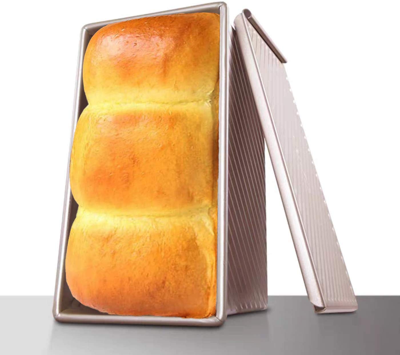 Loaf Pan w/Cover Bread Toast Mold Gold Rectangular Carbon Steel Nonstick Baking Toast Box (8x5x4.5inches)
