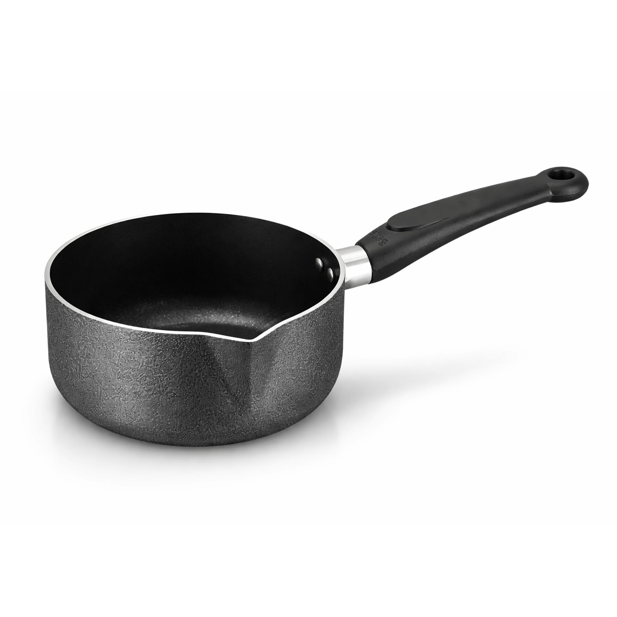 SONEX Non Stick Milk Pan 18 cm (2.5 Ltr) – Saucepan with Pour Spout, PFOA & PFAS Free, Dishwasher Safe, Heat Resistant Bakelite Handle, Gas, Electric & Ceramic Compatible, Grey