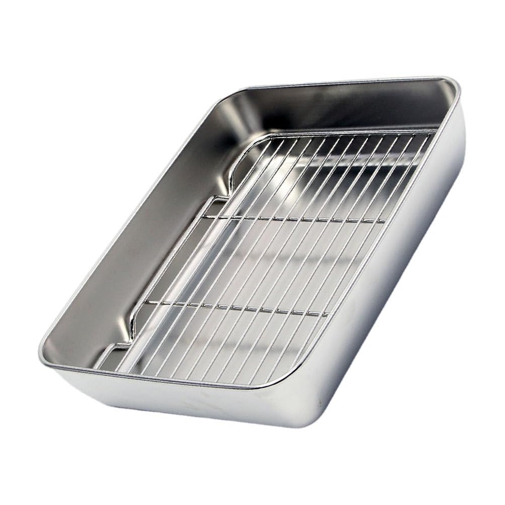 1set Japanese Style Stainless Steel Baking Tray with Nonstick Roasting Net Food-grade Baking Pan for Chicken Meat Fish Vegetables Dishwasher Safe