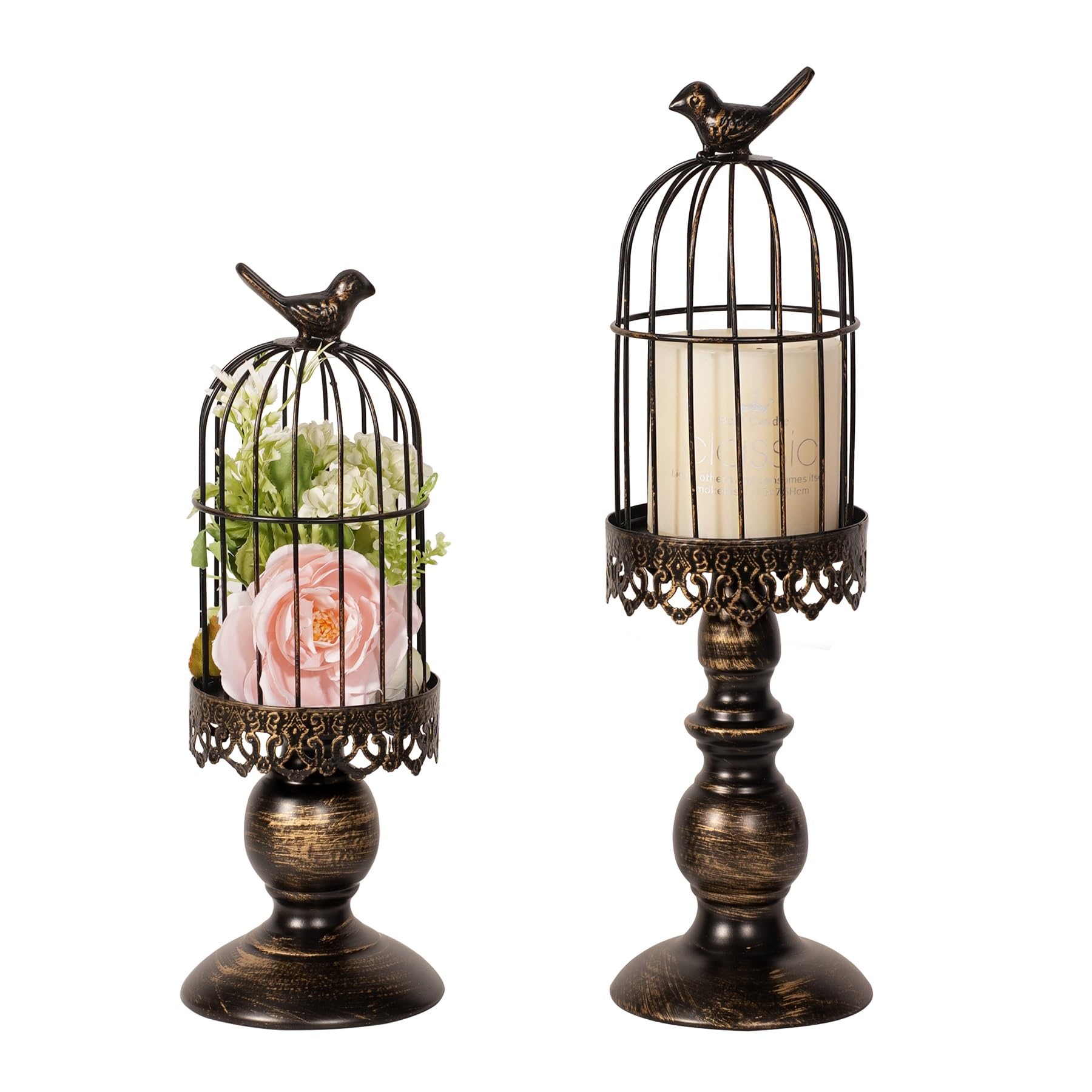 LANLONG Birdcage Candle Holder, Vintage Candle Stick Holders, Wedding Candle Centerpieces for Tables, Iron Candlestick Holder Home Decor (Candle Holder 2#) (Black)