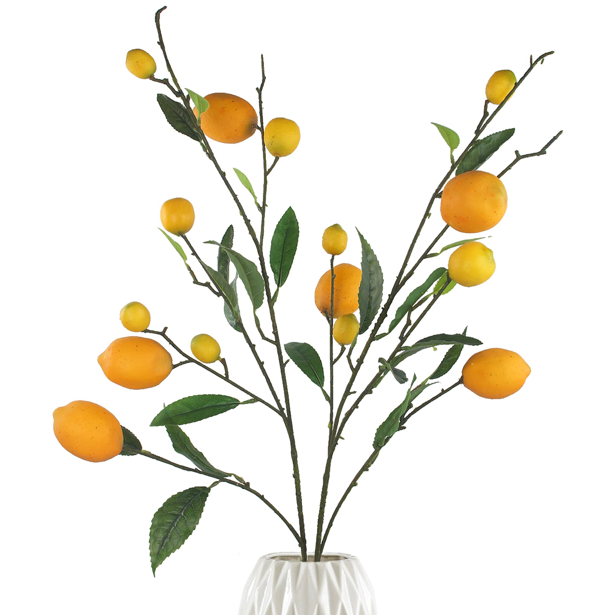 2Pcs Artificial Lemon Branches for Kitchen Party Decoration Yellow Fake Lemon Decor Farmhouse Style Home Table Centerpiece