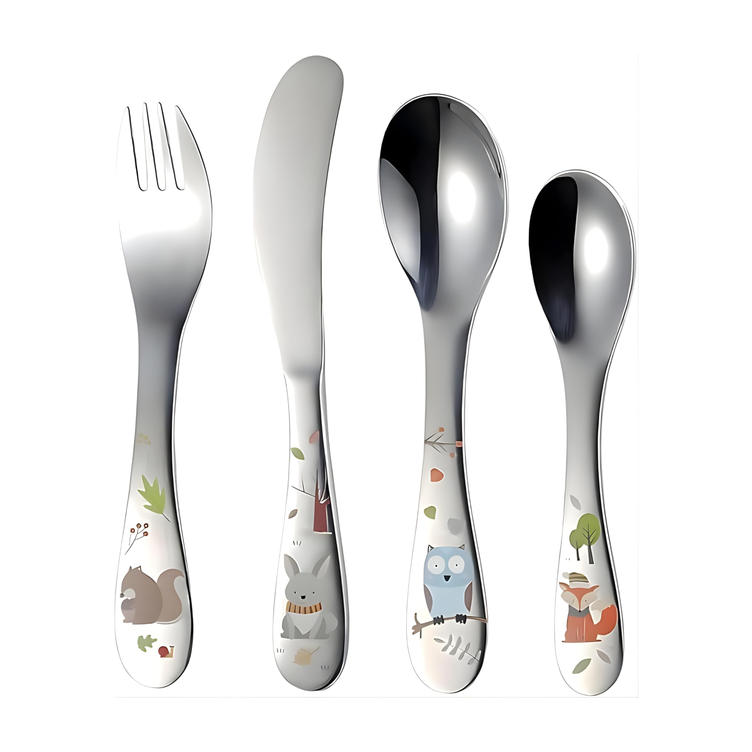 Kids Cutlery Set - Stainless Steel Kids Tableware Set of 4 with Gift Box Packing, Children Cutlery Set Metal Spoon and Forks Set
