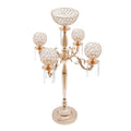 Gold/Sliver 5 Arm Crystal Floor Candelabra Wedding Table Centerpieces,35 Inches Tall Candlesticks Candle Holder Stand for Dinner Room Party Events Christmas Decoration (Gold)