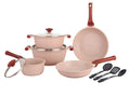 Prestige Essentials Nonstick Pots and Pans Set | Induction Cookware Set 11 Pieces | Non Stick Set Combo | Granite Cooking Set | Fry Pan Non Stick Combo Set | Pink - PR80987