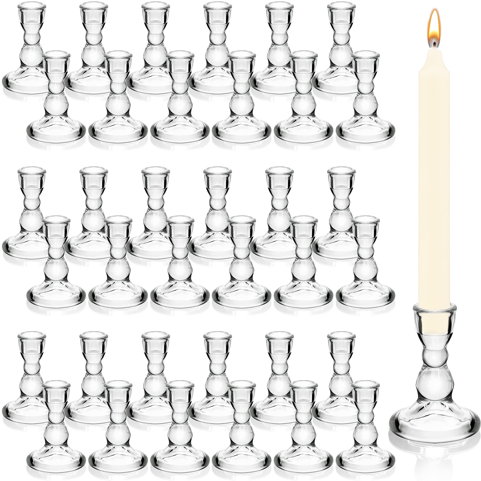 Sieral 36 Pieces Taper Candle Holders Glass Candlestick Holders Bulk Clear Small Pillar Candle Holder for Home Wedding Table Centerpiece Festival Party Windowsill Christmas Decor Gift