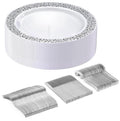 100 Pieces Plastic Dinnerware Set for 25 Guests, Disposable Hard Plastic Plates and Silverware Set, 25 Dinner Plates, 25 Forks, 25 Knives and 25 Spoons for Party Birthday Wedding (Silver)
