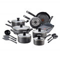 T-FAL B167SI Initiatives Nonstick Inside and Out Dishwasher Safe Oven Safe Cookware Set, 18-Piece, Charcoal