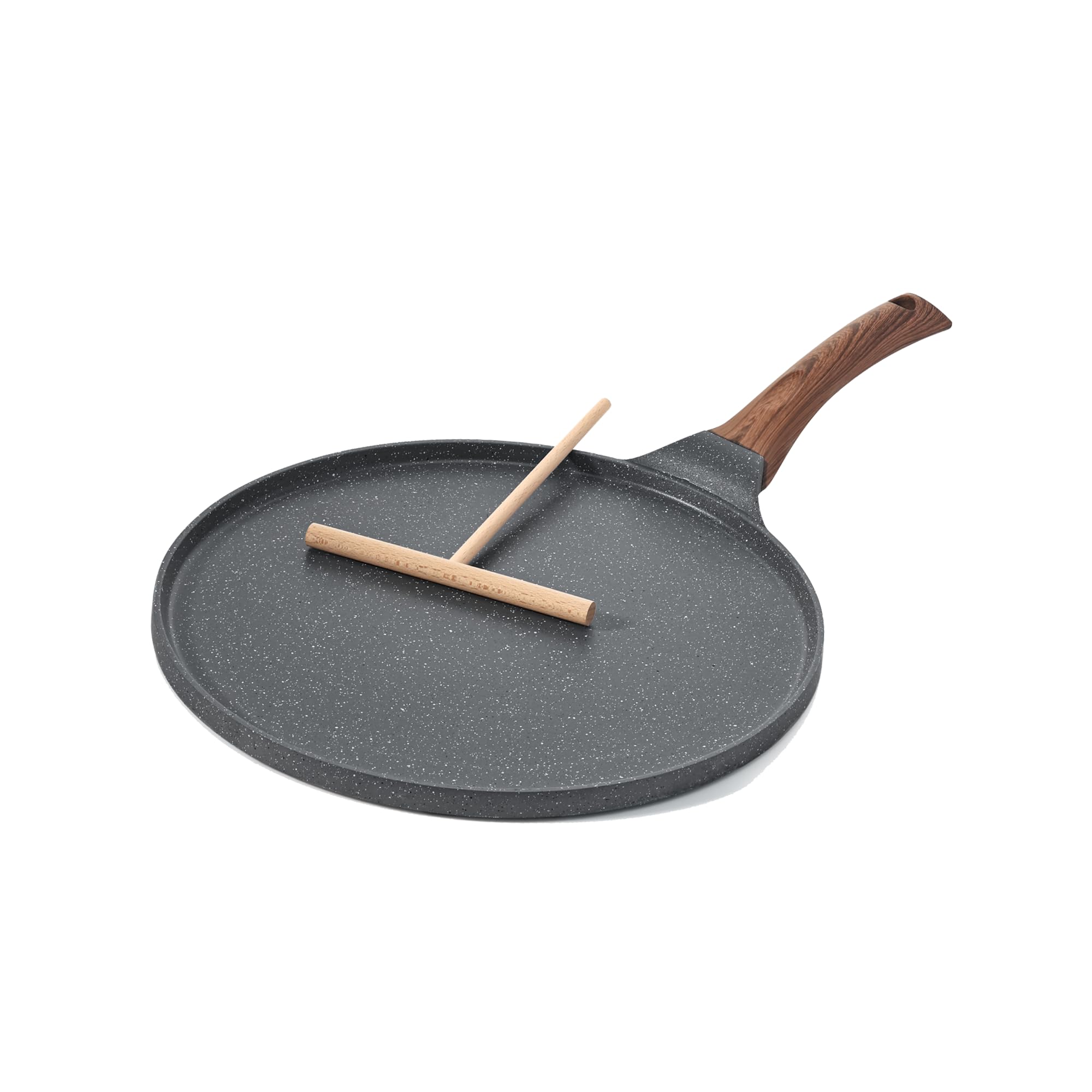 SENSARTE Nonstick Crepe Pan, Swiss Granite Coating Dosa Pan Pancake Flat Skillet Tawa Griddle 26-CM with Spreader, Induction Compatible, PFOA Free(Grey)
