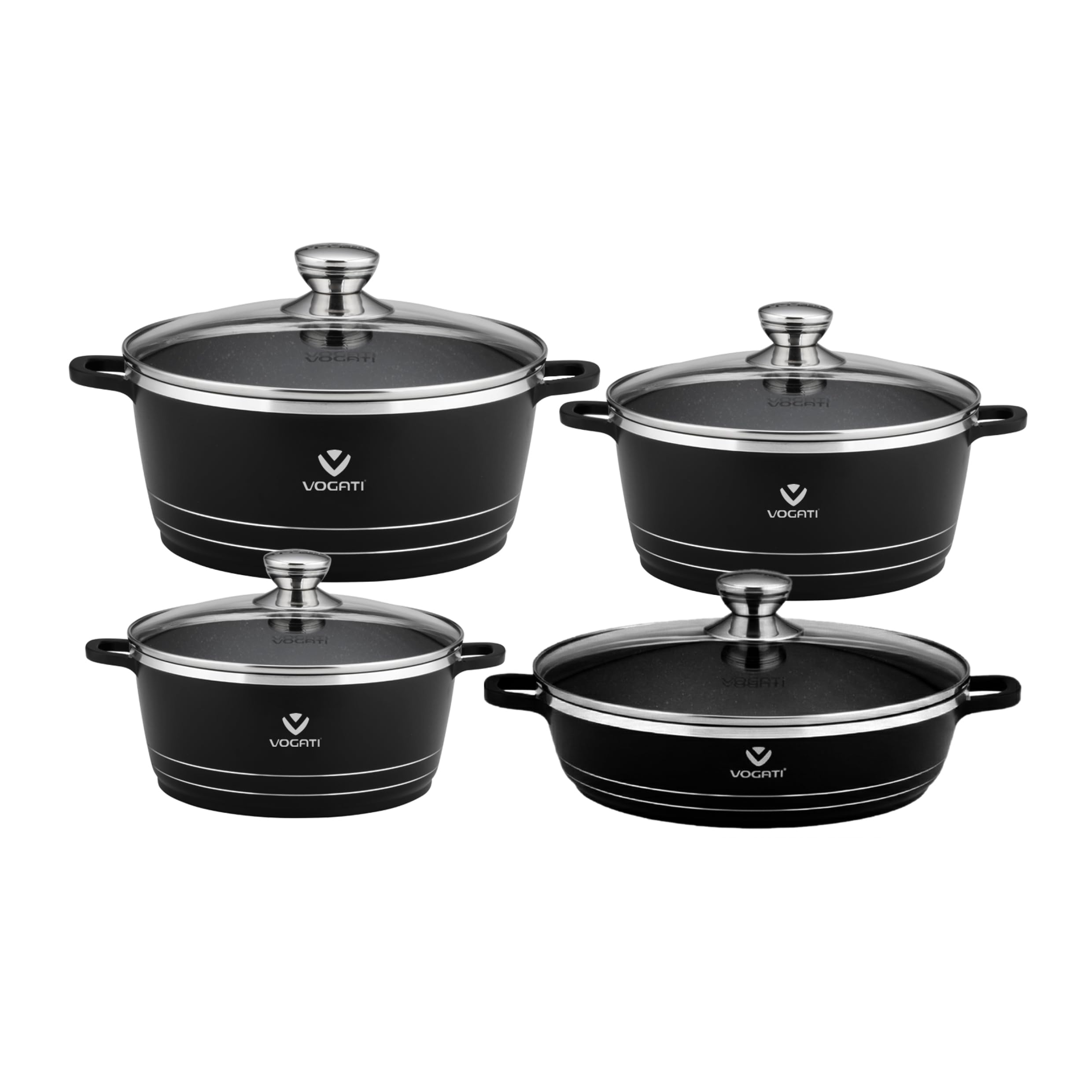 VOGATI CLASSIC SERIES 8PCS TITANIUM GRANITE COATING NON STICK COOKWARE SET - INCLUDING 20/24/28CM CASSEROLE + 28CM SHALLOW CASSEROLE (100% PFOA FREE)