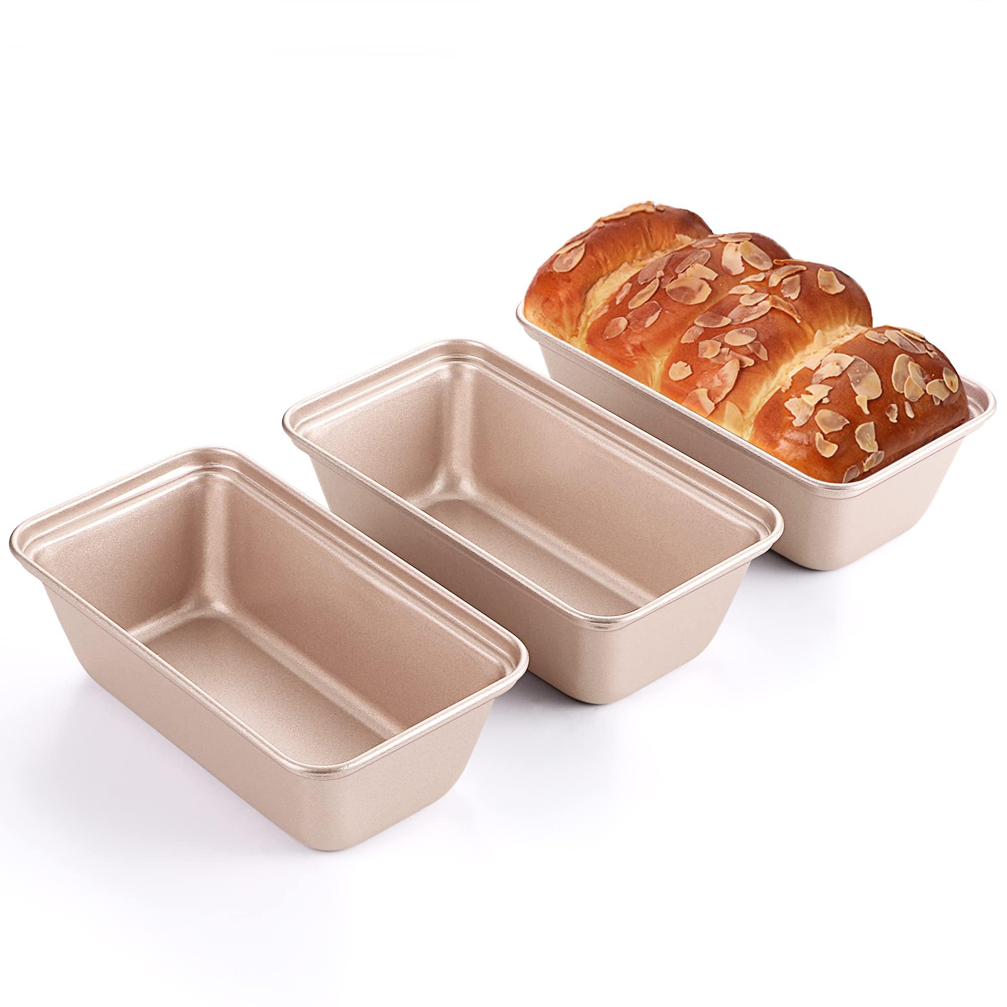 KASTWAVE Mini Loaf Pan for Baking Bread, Nonstick Small Banana Bread Tins Set of 3, 6 x 3.3 x 2 In Tiny Carbon Steel Meatloaf Pan - Rose Gold
