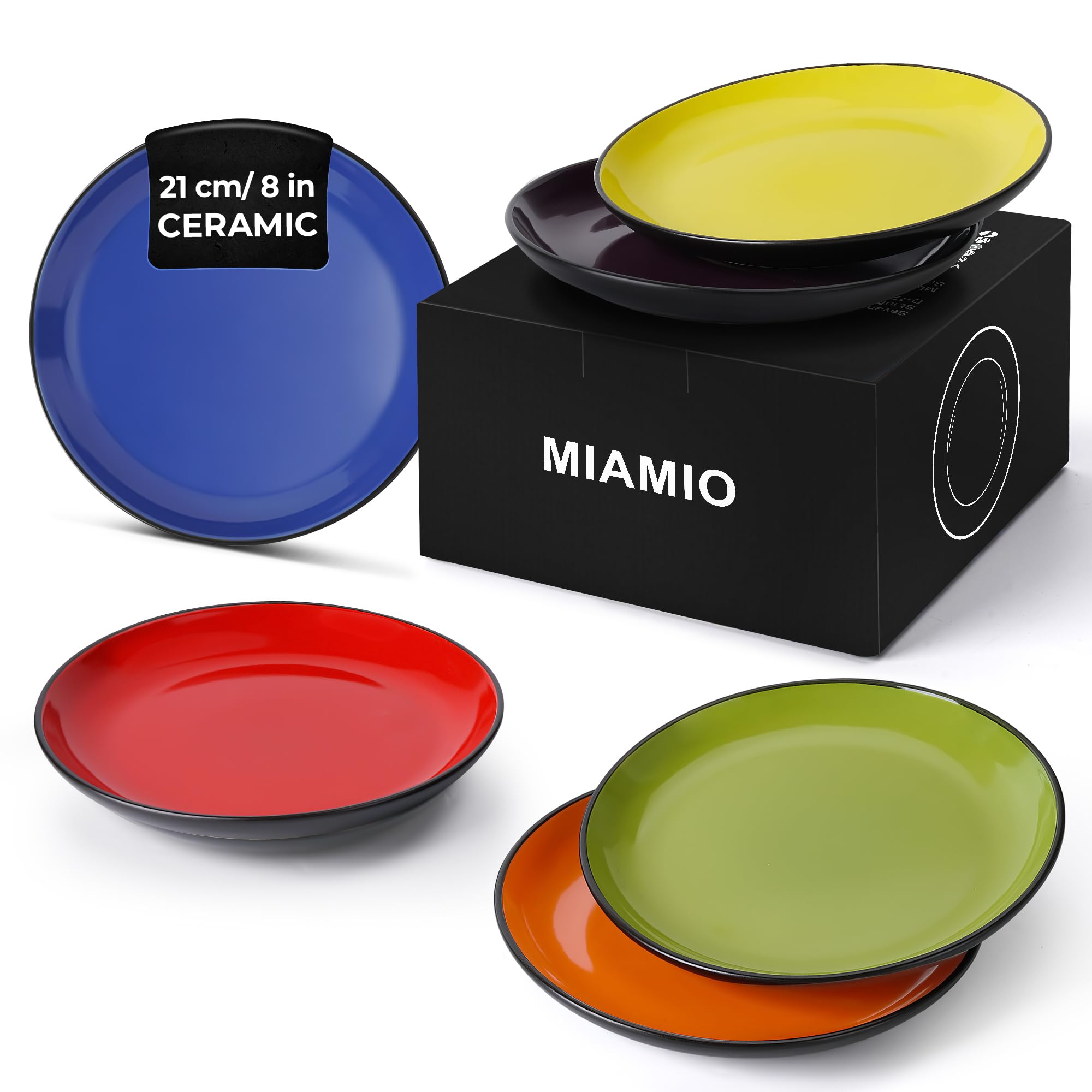 MIAMIO – 6 x Plate/Dinner Plate Set Stoneware Ceramic Tableware Set - Le Papillon Collection (Mixed, 21 cm)