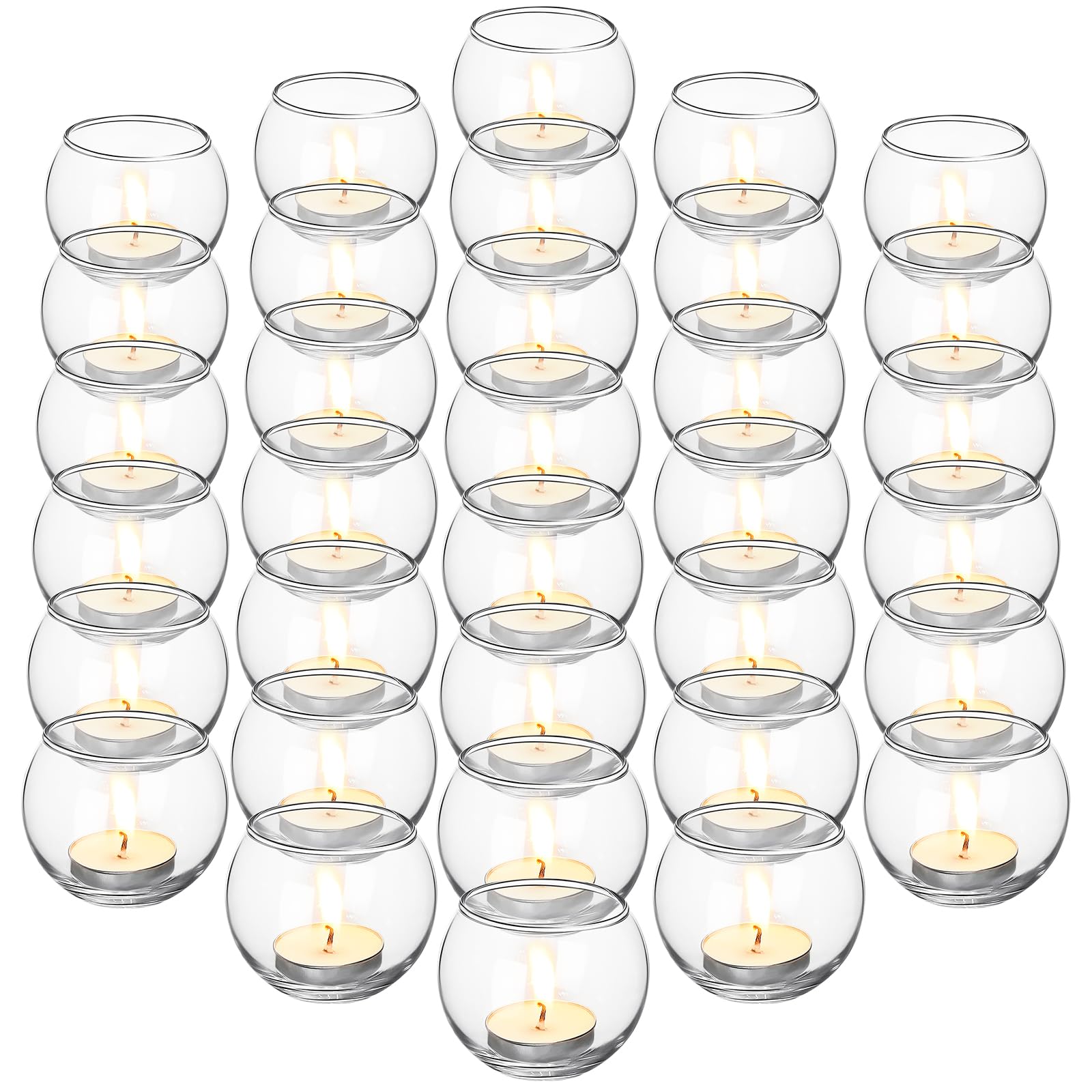 Uiifan 36 Pcs Round Votive Candle Holders Bulk 1.97'' x 2.17'' Glass Candle Holder Clear Tea Lights Candle Holder for Table Centerpiece Party Decorations Wedding Home Decor