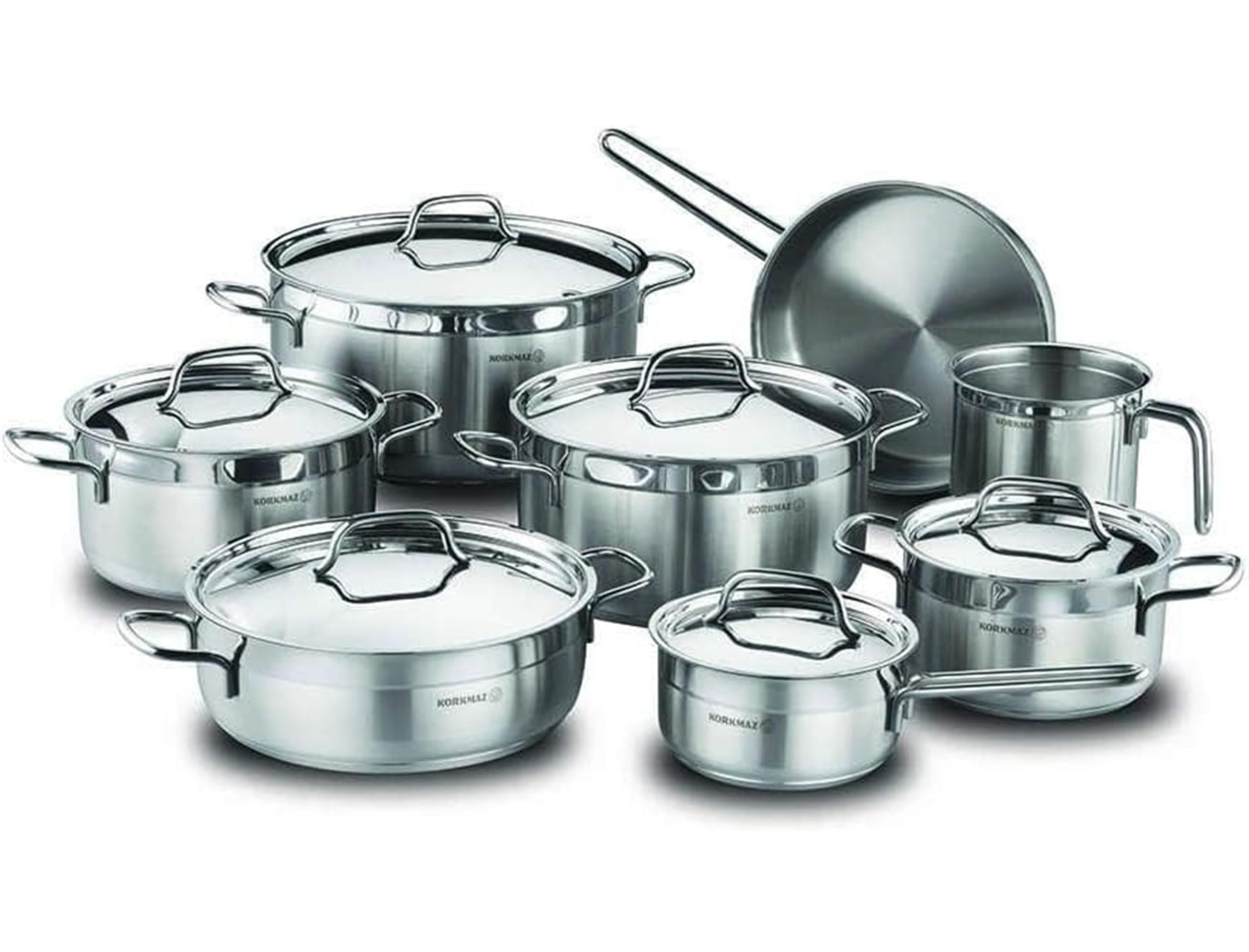 Korkmaz Alfa Grande 14 Pieces Stainless Steel Cookware Set, Induction Base Cookware Pots and Pans Set