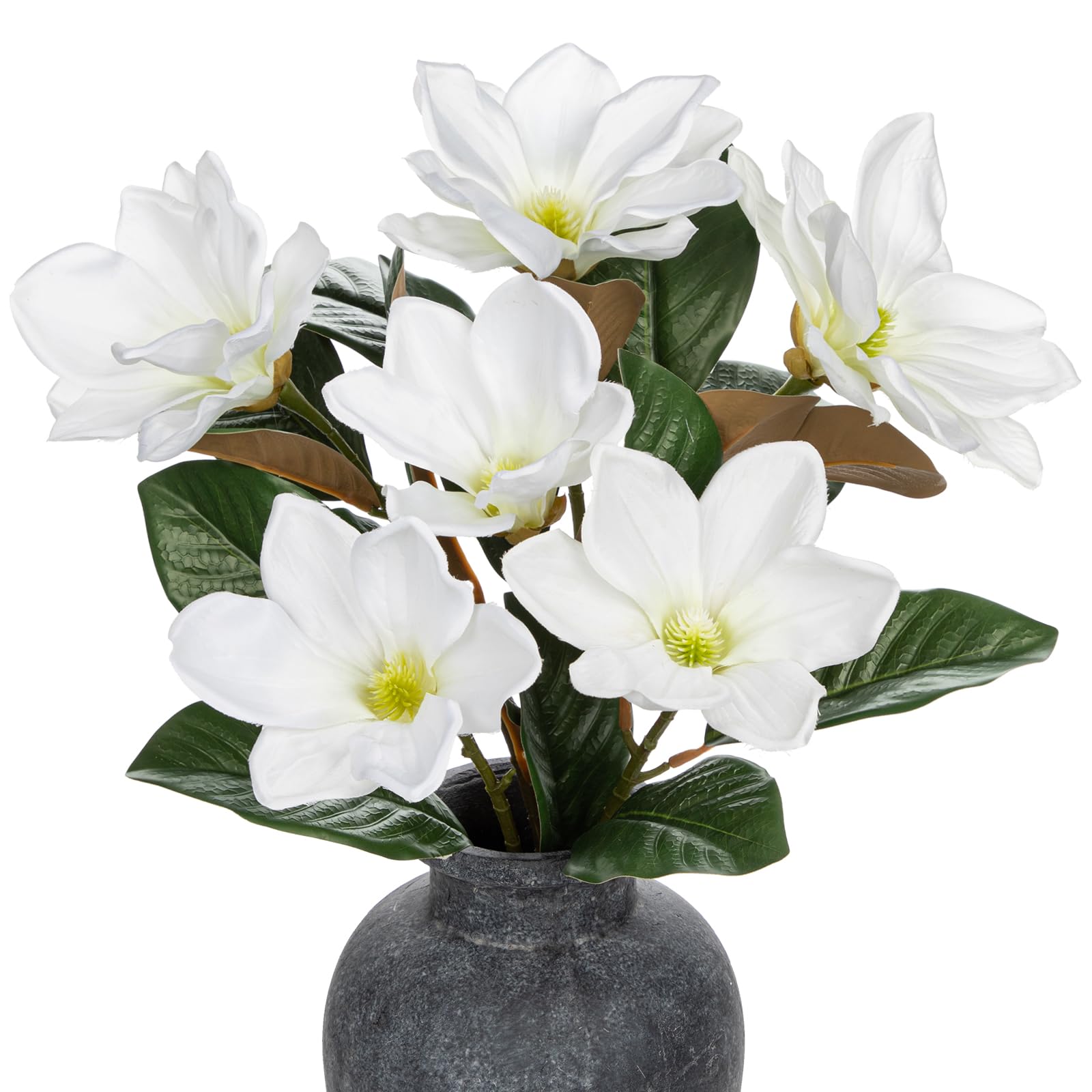 Artificial Magnolia Flower Stems – 3PCS 29.5" Tall Faux White Magnolia Branches with Silk Flowers Realistic Floral Arrangements for Home Wedding Bouquets Vase Farmhouse Decor