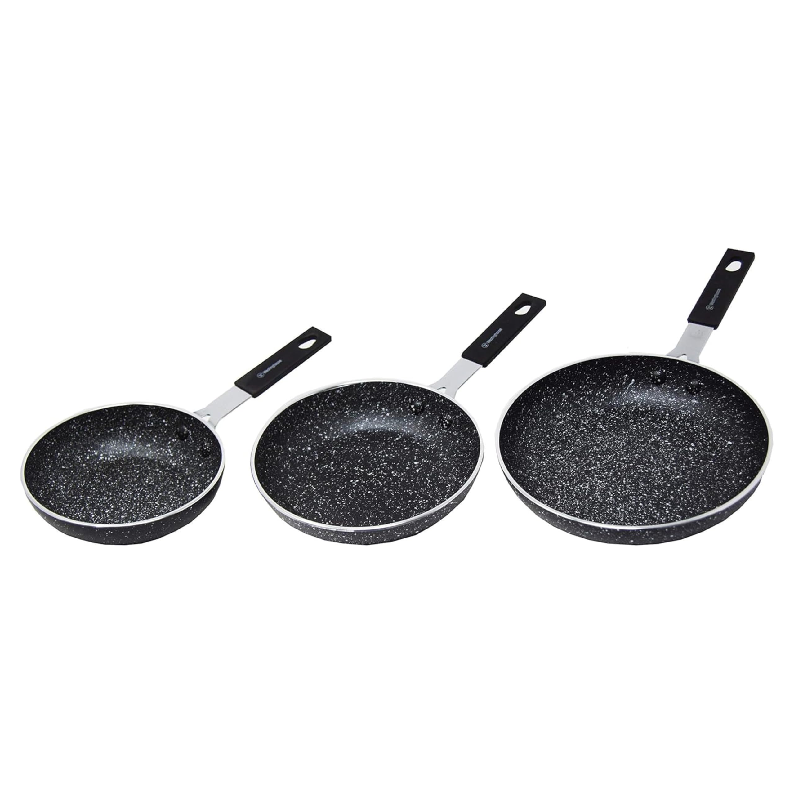 Westinghouse USA Cookware - Black Marble Mini Frying Pan Set (3 Pieces) – 12cm, 14cm, 16cm - Cast?Aluminum, Non?Stick, Lightweight, Scratch?Resistant QuanTanium Coating for Healthy Cooking