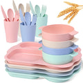 X spring Wheat Straw Dinnerware Sets, 24 PCS Eco-Friendly Plates and Bowls Set, Lightweight Unbreakable Dishware for Daily Use, Microwave Safe and Dishwasher Safe Dinnerware for Family Meals