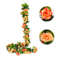Artificial Rose Vines Flowers Garland Hanging Silk Rose Vine Wedding Home Office Arch Arrangement Decoration 2PCS 15.2FT (Sunset red)