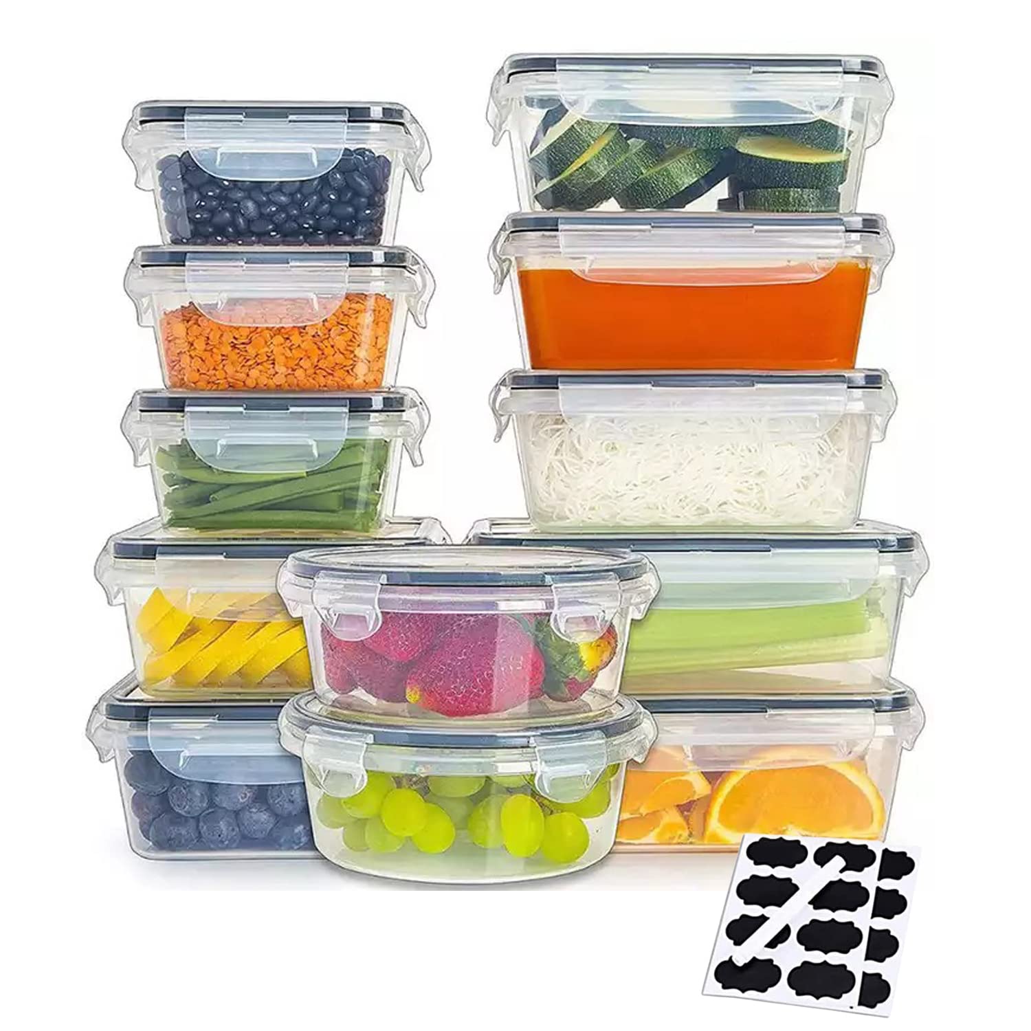 TYCOM Meal Prep Container, Airtight Food Storage Container Set of 12 pcs,Re-usable Plastic Food Containers, Stackable Kitchen Organizer Boxes, Tupperware, BPA Free & Microwave Freezer Dishwasher Safe
