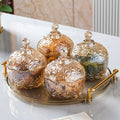 Nut and Candy Serving Tray, 5-Piece Set, 4 Crystal Glass Snack Dishes Bowls with Lid and 1 Acrylic Serving Tray, Snack Platter for Home Party, Luxury Style Serving Tray for Home Decoration