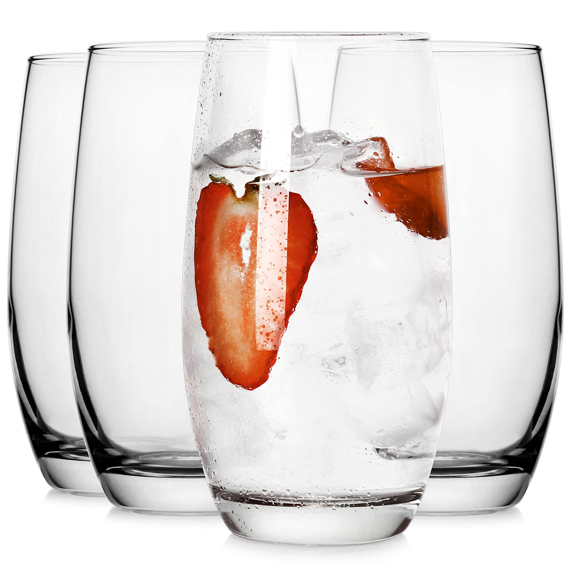 LUXU LUX Highball Drinking Glasses(Set of 4),Ice Coffee Glasses,15 oz Bar Cocktail Glasses,Clear Glass Cups,Lead-Free Collins Tumblers for Water,Iced Tea,Mojito,Juice