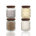 4 Pack Ribbed Glass Storage Jars with Airtight Bamboo Lids, 600ml Stackable Food Canisters, Storage Containers for Coffee Tea Sugar, Perfect Kitchen, Pantry/Bathroom