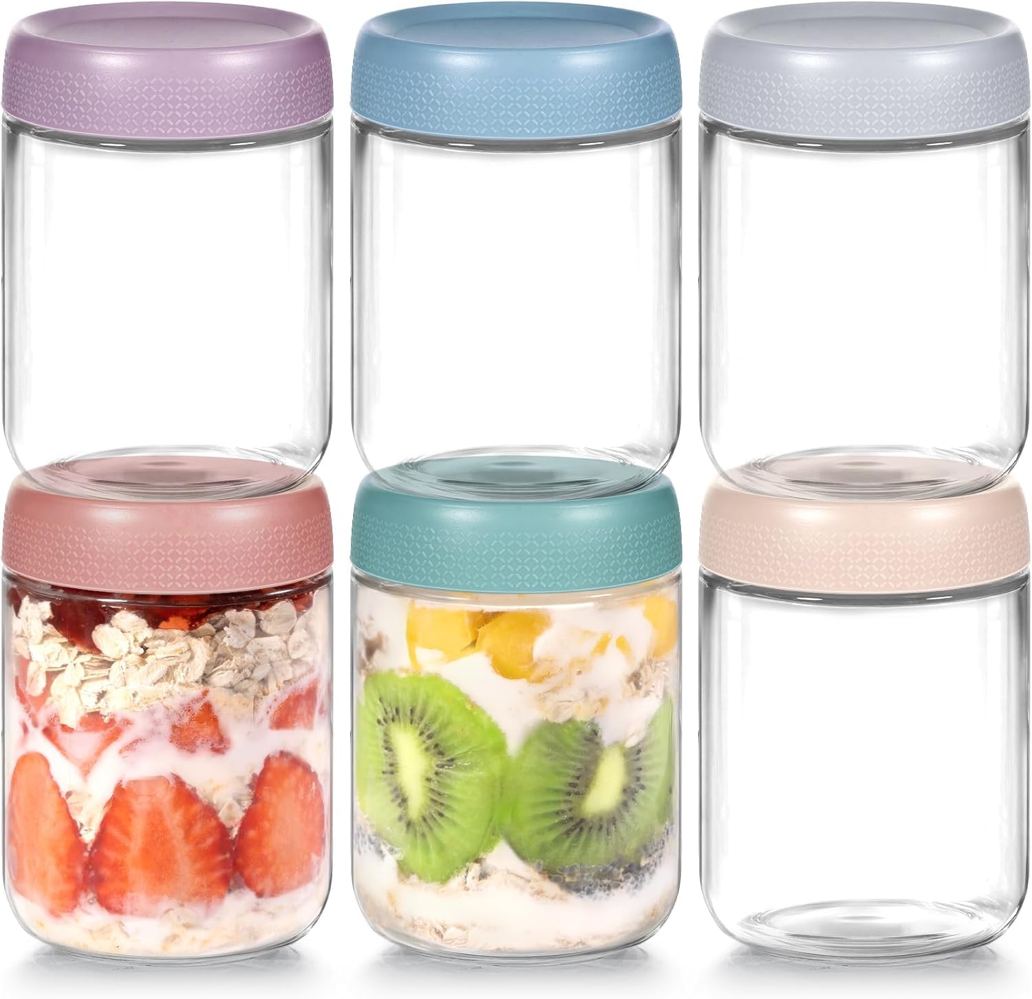 Premify 6-Pack Overnight Oats Jars with Airtight Lids – 16oz Storage Glass Jars, Wide Mouth Mason Jars For, Yogurt, Snacks, And Spices – Reusable, BPA-Free Containers for Kitchen Pantry Organization