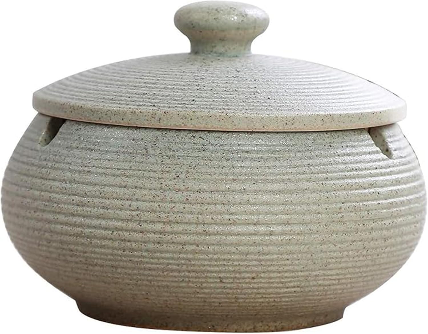 Ceramic Ashtray with Lids, Outdoor Windproof Ashtray, Handmade Ash Holder, Desktop Ashtray Tray for Home Office Decoration (Light Green)