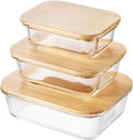 3Pcs Glass Food Storage Containers with Bamboo Lids, Azonee Eco-Friendly Meal Prep Containers, Airtight Nesting Lunch Box, Plastic-Free, Reusable Glass Containers