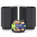 SNH Packing Disposable 24 Pack Oval Black Base Meal Prep Containers with Lids – 3 Compartment, Microwave, Freezer & Dishwasher Safe, Leak-Proof Food Storage Boxes