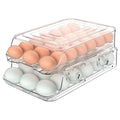 42 Egg Holder for Fridge, Automatic Rolling Egg Dispenser, Stackable Plastic Storage Container, Clear Refrigerator Organizer Tray, Large Capacity Bin with Lid, Space Saving Kitchen Accessories