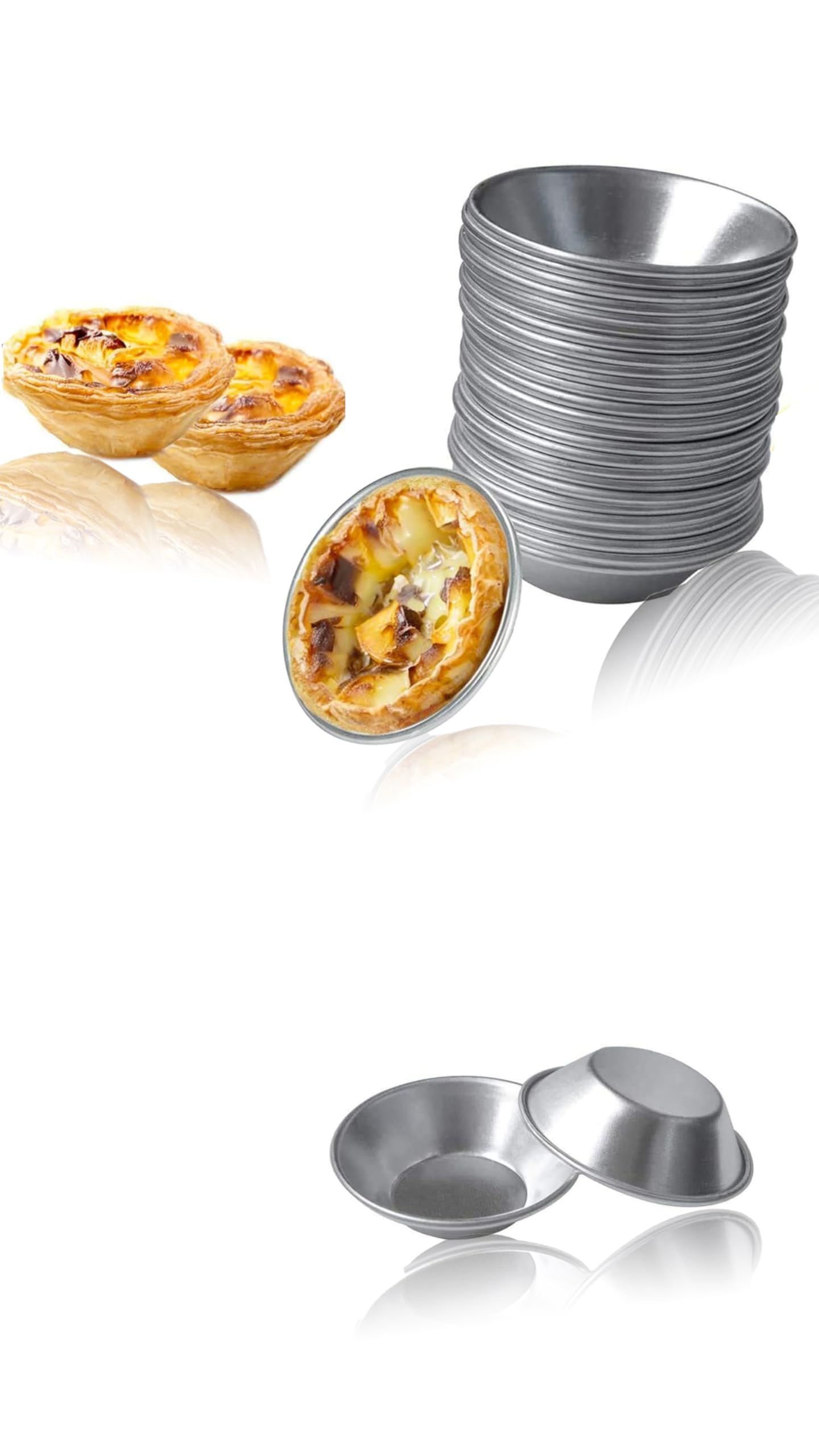 Aluminum Egg Tart Molds, 25-Pack Reusable Nonstick Tart Pans, Round Tartlet Pans for Baking, Easy-to-Clean Food-Grade Molds for Egg Custard Tarts, Pastries, and Mini Quiches