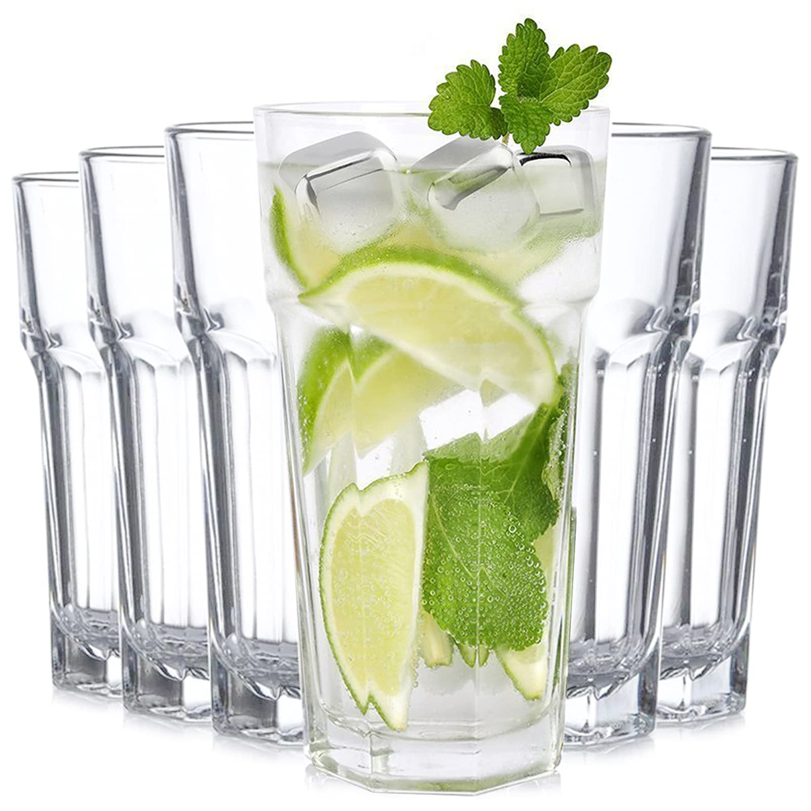 Tebery 6 Pack Stackable Plastic Tumbler Cups, 17 oz Drinking Glasses Water Glasses, Reusable Acrylic Tumblers, Unbreakable Glasses