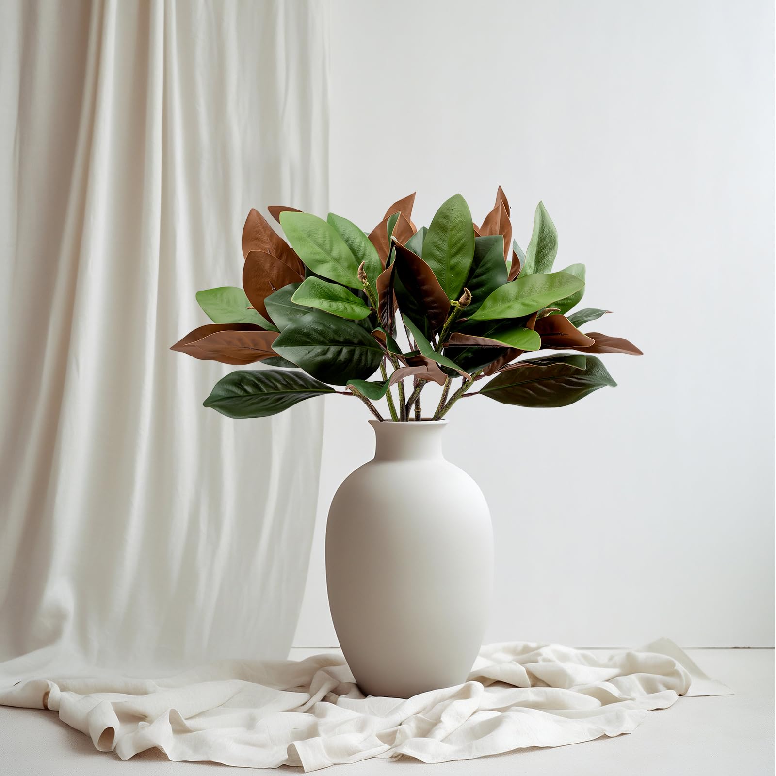 4 Pcs Magnolia Artificial Leaves Branches 25 Inch 3D Real Touch Magnolia Pick Faux Magnolia Stems Fake Magnolia Leaves Twigs for Indoor Outdoor Vase Filling Home Wedding Floral Arrangement Decoration