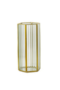 Serene Spaces Living Striped Glass Gold Hexagon Hurricane, Candle Decorations for Living Room, Fireplace, Mantle, Dining Table, Wedding Centerpiece, Christmas, 8.75" Tall, 3.75" Long & 3.75" Wide