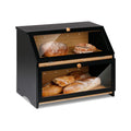 HIKKY Bread Box for Kitchen Countertop, Wooden Bread box, Kitchen Food Storage Container with Acrylic Window,Double Layer Large Capacity bread Storage Bin for Counter (Black)